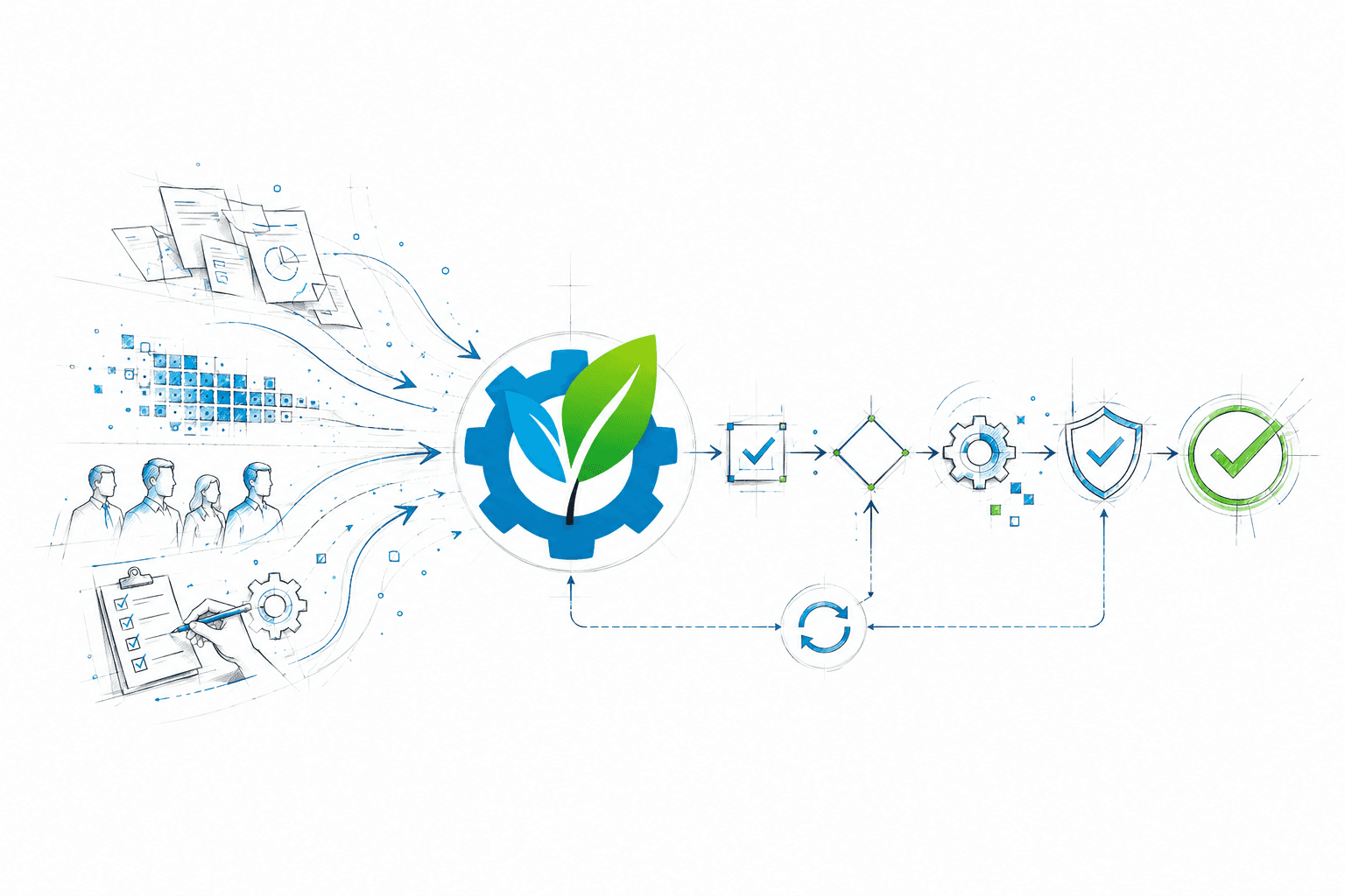Business inputs converging through Efetica into a controlled and optimized process